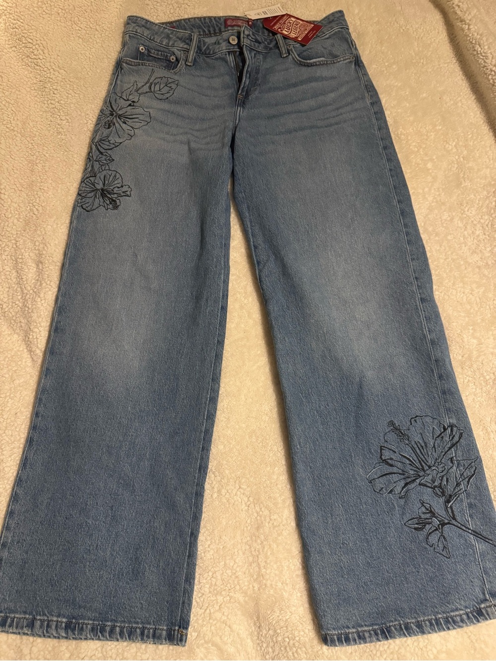 Lucky Brand Light Blue Embroidered Wide-Leg Jeans
